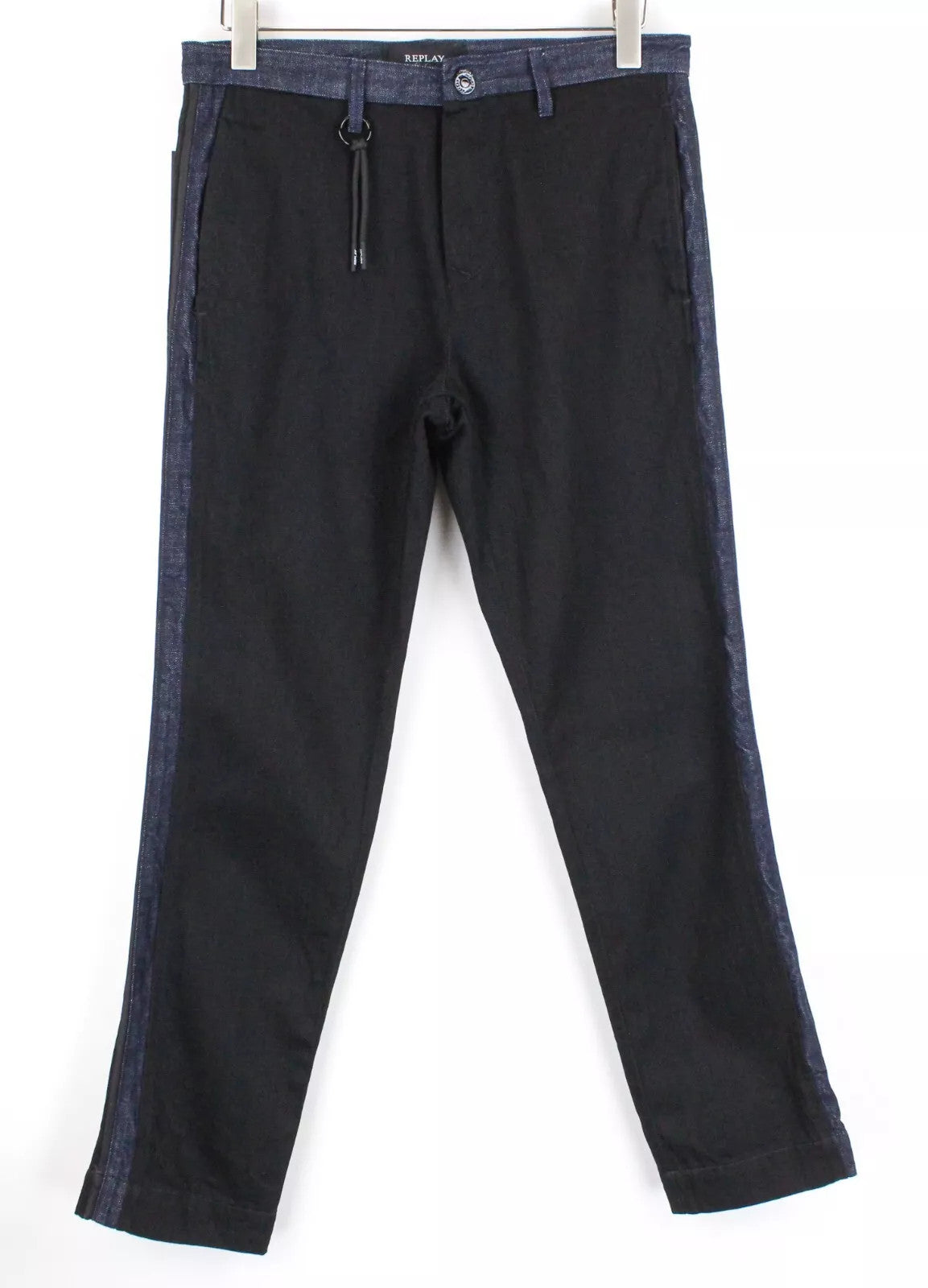 REPLAY Atelier Men Jeans W31/L30 Slim Fit Black Blue Slit Pocket Casual Denim