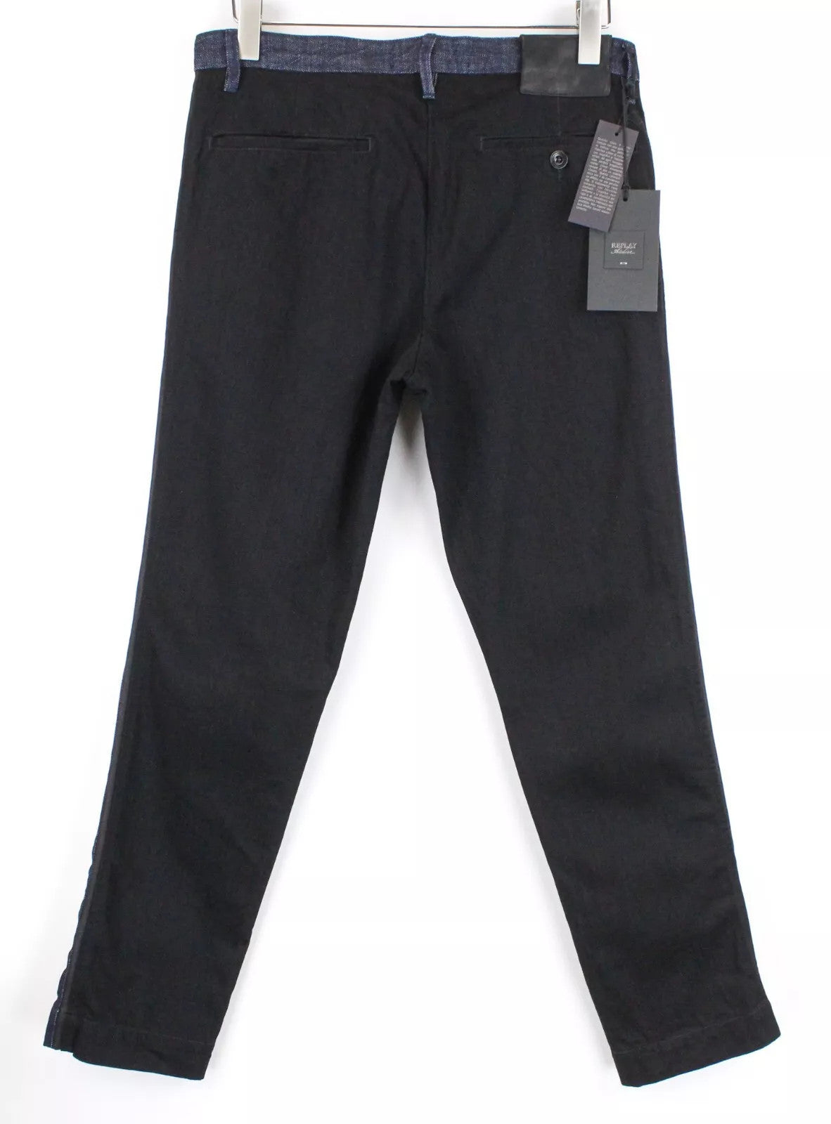 REPLAY Atelier Men Jeans W31/L30 Slim Fit Black Blue Slit Pocket Casual Denim