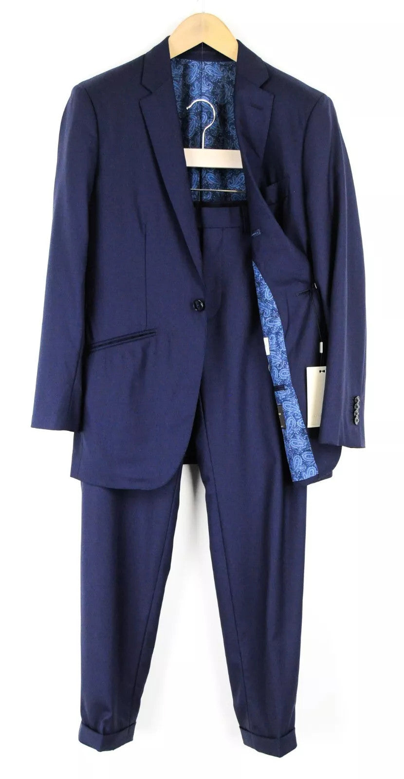 SUITSUPPLY Lazio Men Suit UK32 Navy Pure Wool Lined Pleated Formal 2 Piece