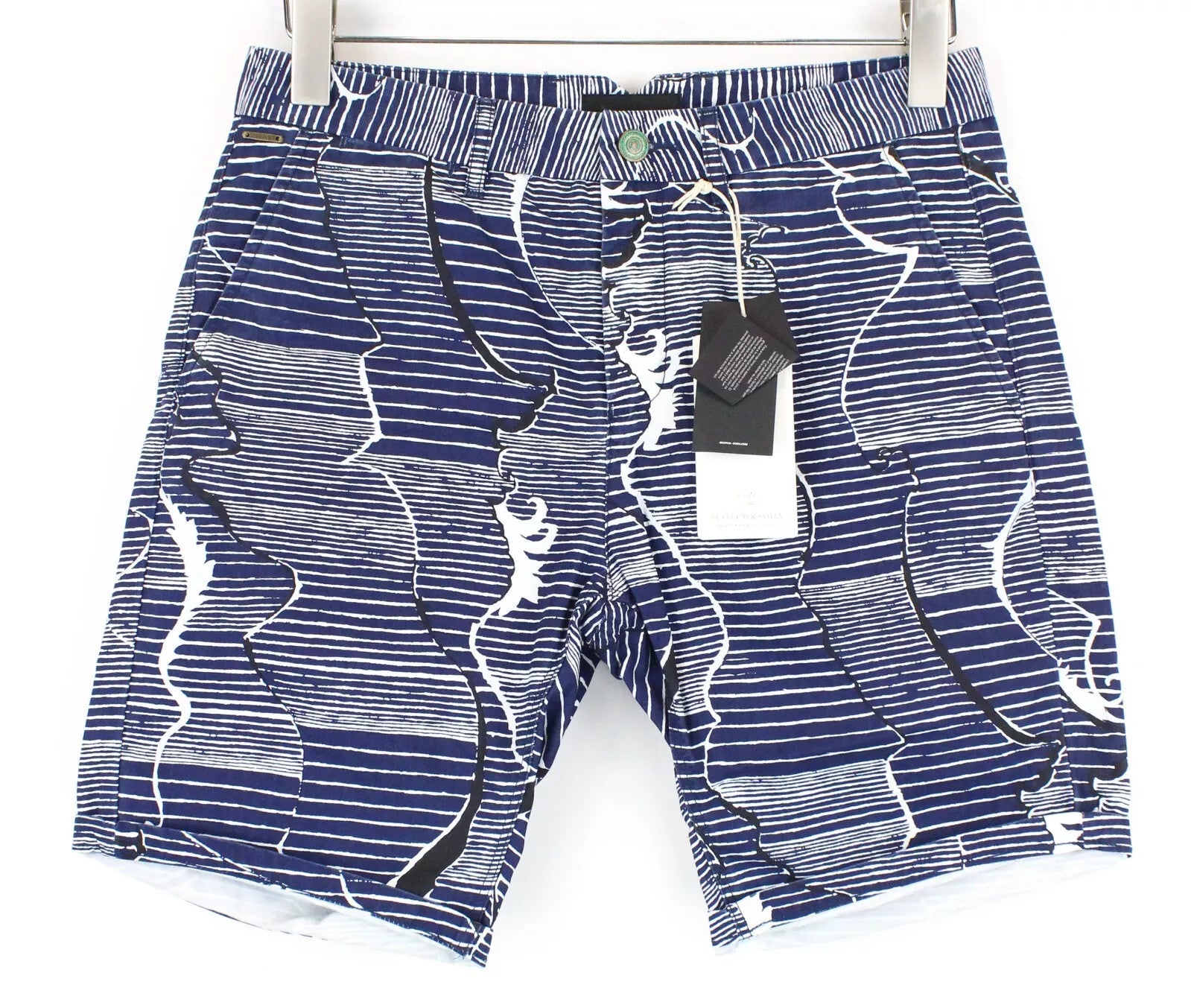 SCOTCH & SODA Ams Couture Men Shorts W28 Blue Pure Cotton Dyed Patterned Casual