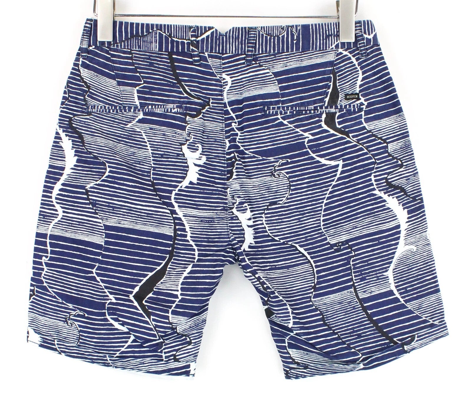 SCOTCH & SODA Ams Couture Men Shorts W28 Blue Pure Cotton Dyed Patterned Casual