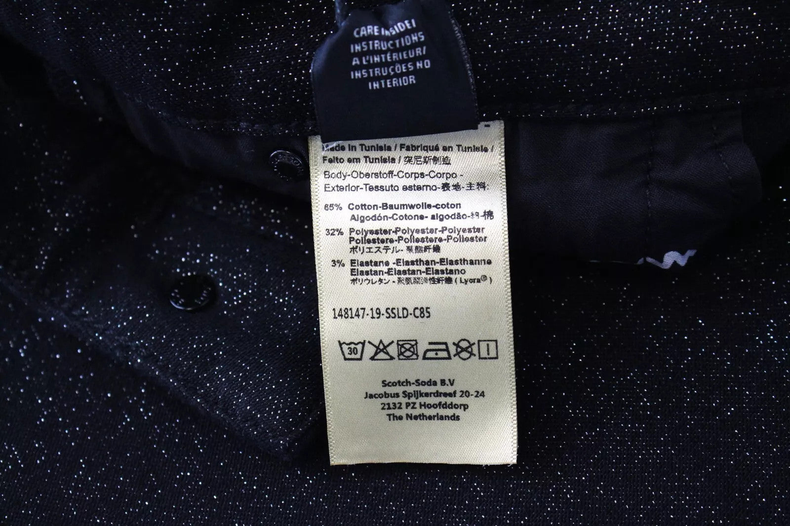 SCOTCH & SODA Ams Blauw Women Trousers W26/L32 Black Cotton Blend Stretch Shiny
