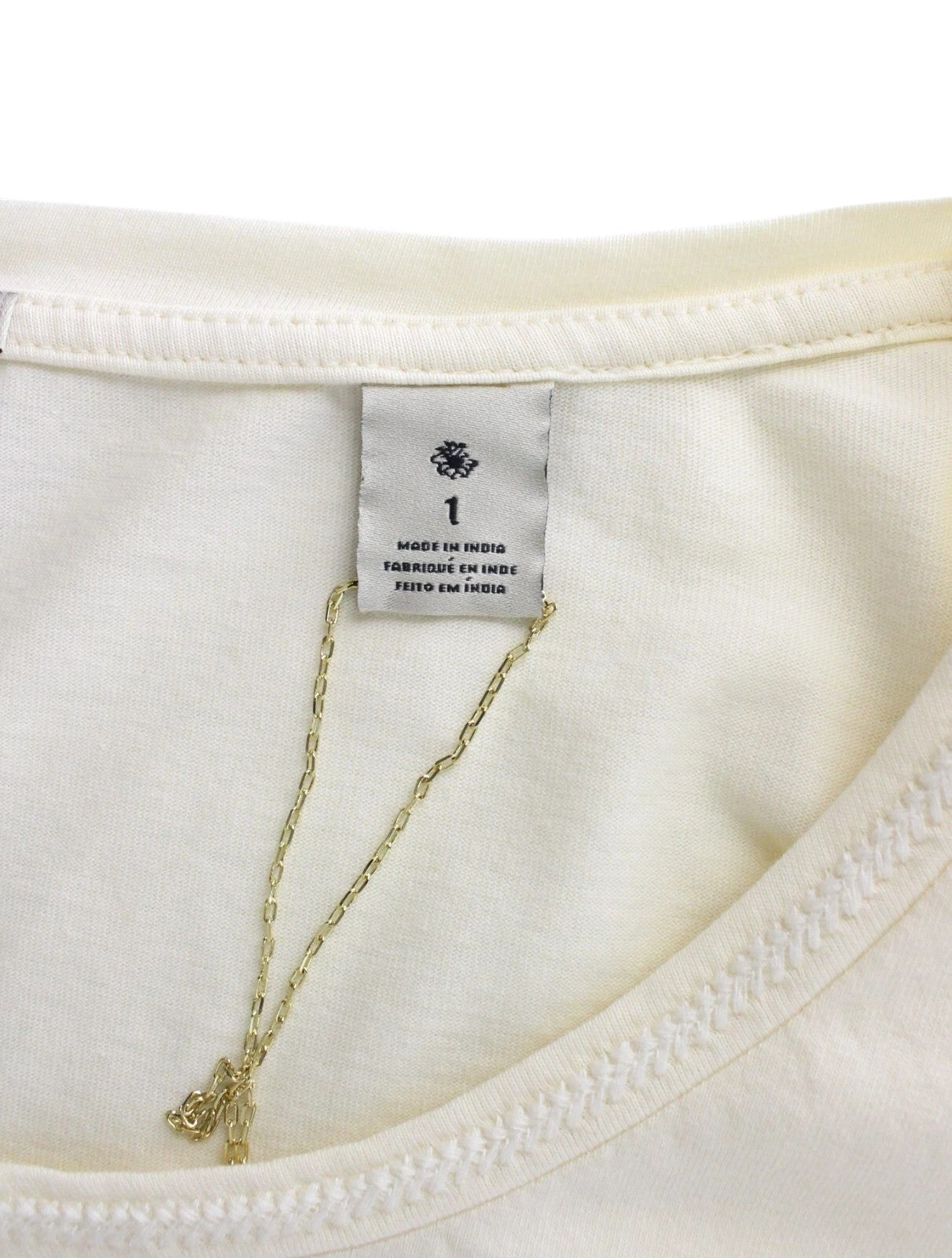 MAISON SCOTCH Women T-Shirt S Beige Pure Cotton 3/4 Sleeve Logo Casual Pull On
