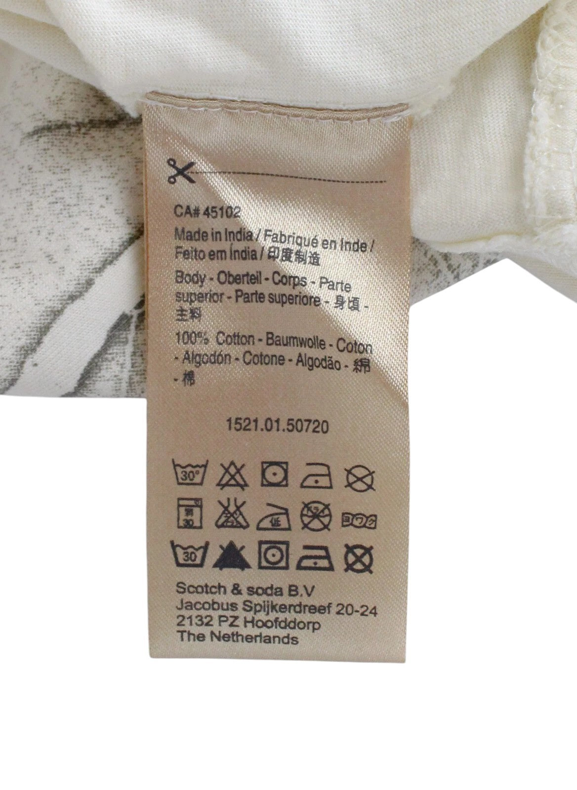 MAISON SCOTCH Women T-Shirt S Beige Pure Cotton 3/4 Sleeve Logo Casual Pull On