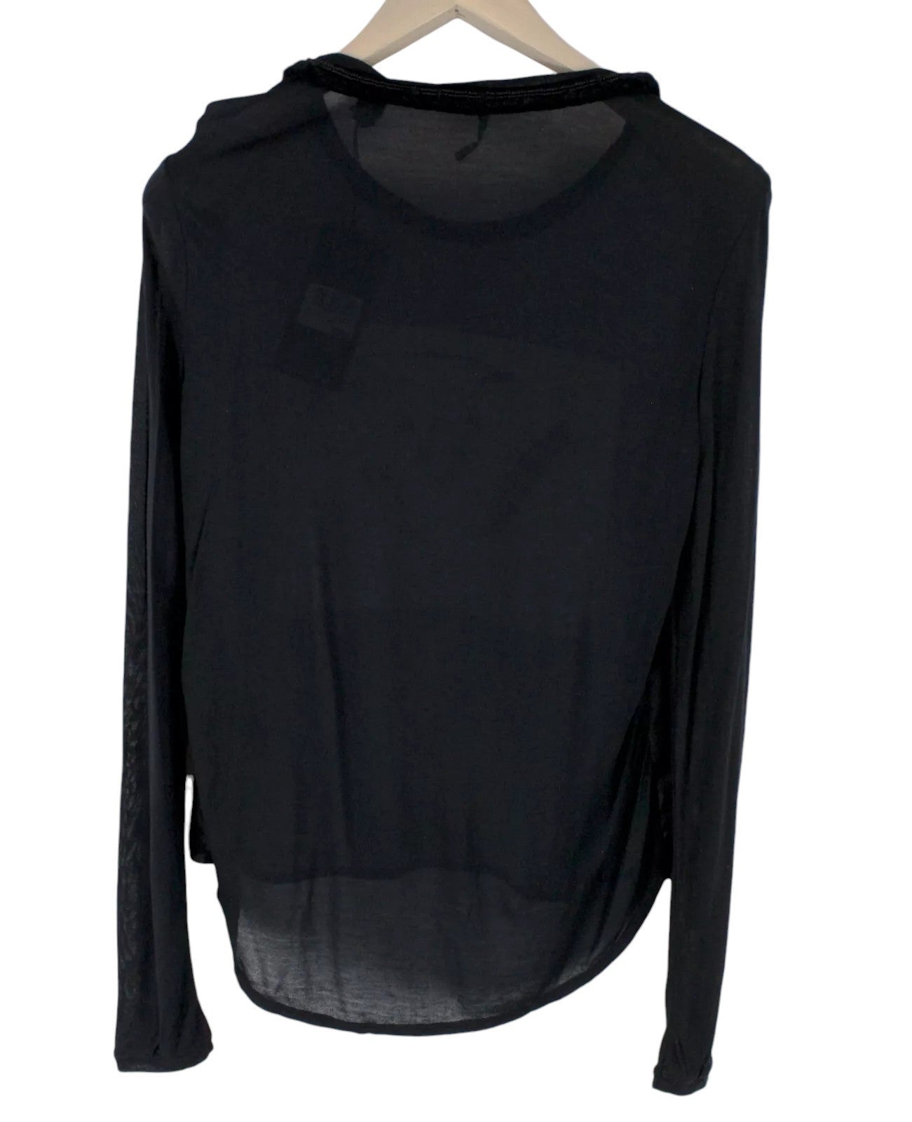 MAISON SCOTCH Women T-Shirt S Black Long Sleeved See-Through Casual Pull On