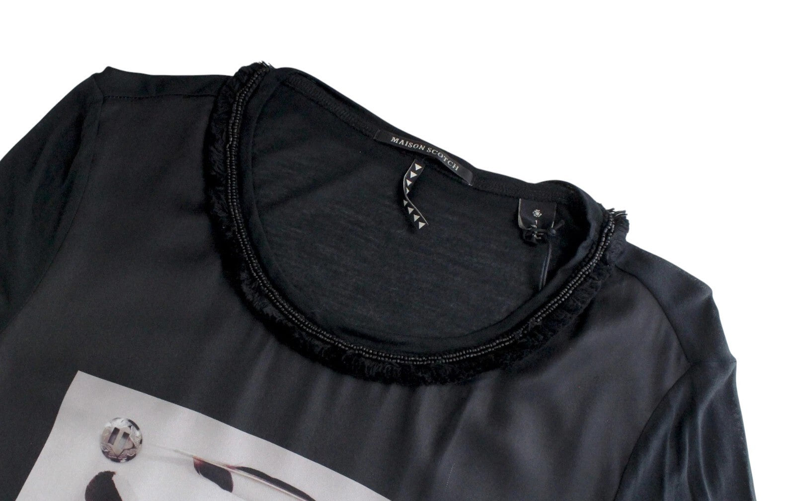 MAISON SCOTCH Women T-Shirt S Black Long Sleeved See-Through Casual Pull On