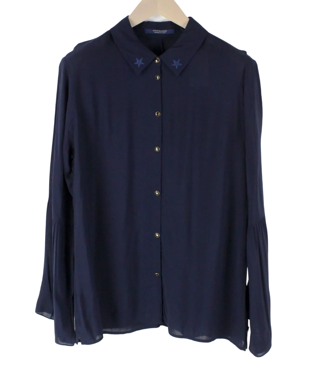 SCOTCH & SODA Ams Blauw Women Shirt L Navy See-Through Long Sleeved Button-Up