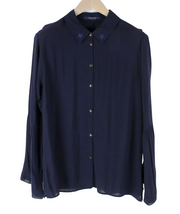 SCOTCH & SODA Ams Blauw Women Shirt L Navy See-Through Long Sleeved Button-Up
