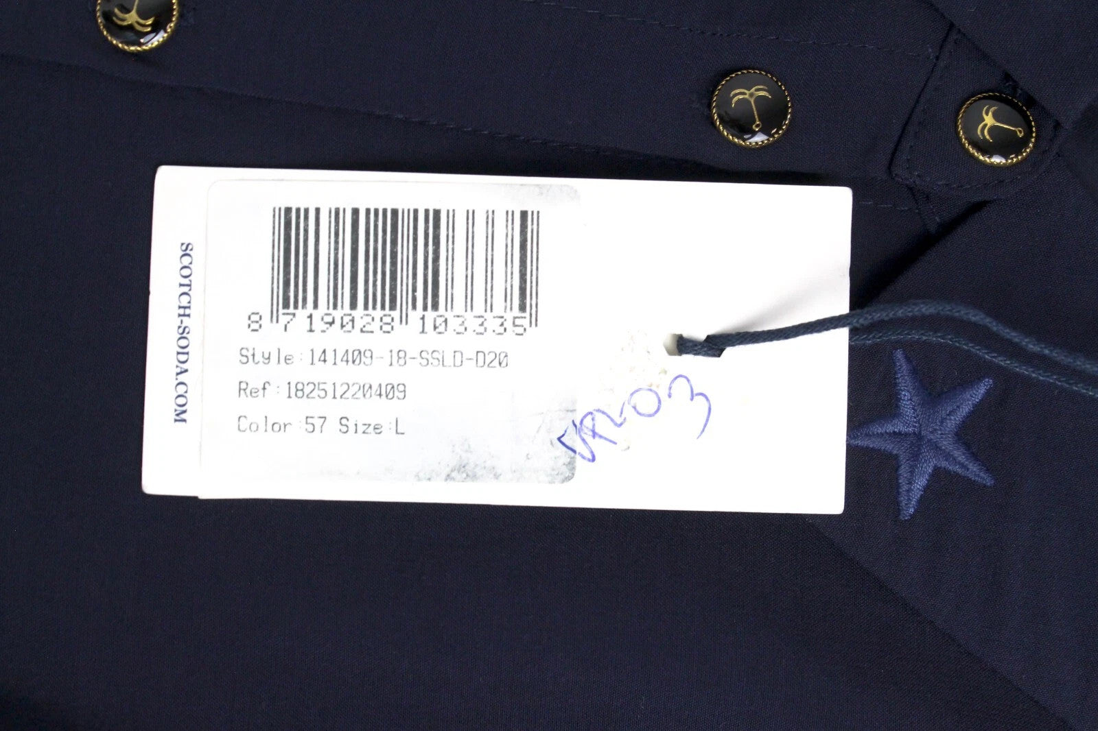 SCOTCH & SODA Ams Blauw Women Shirt L Navy See-Through Long Sleeved Button-Up