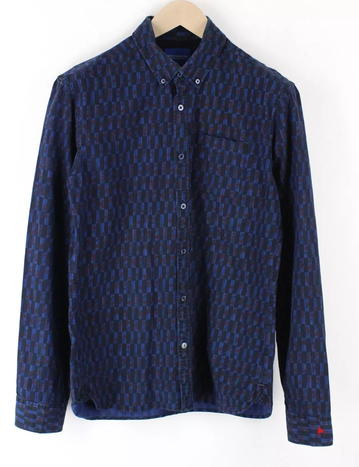 SCOTCH & SODA Ams Blauw Men Shirt M Blue Pure Cotton Patterned Long Sleeved