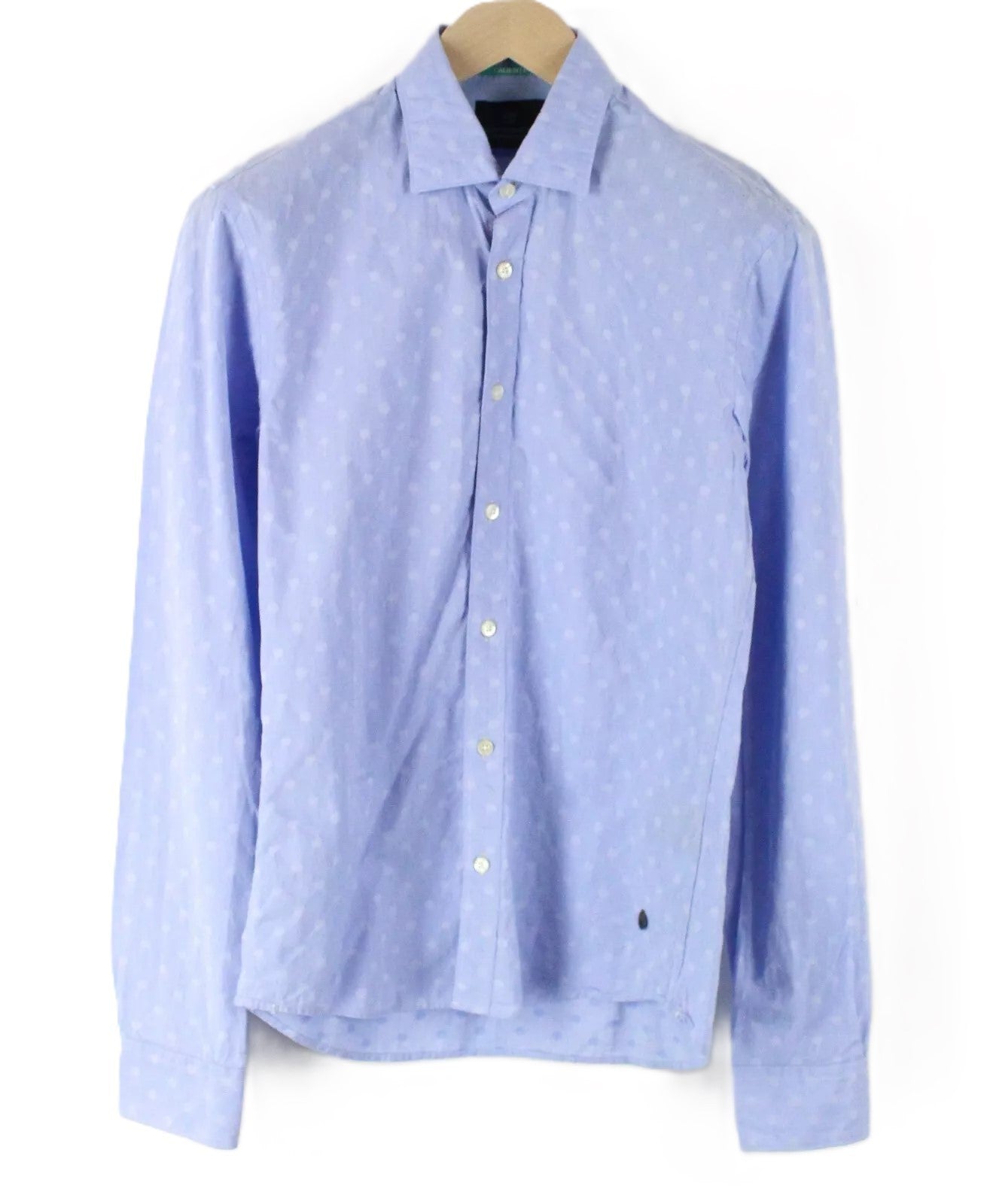 SCOTCH & SODA Ams Couture Men Shirt S Blue Pure Cotton Long Sleeve Dot Pattern