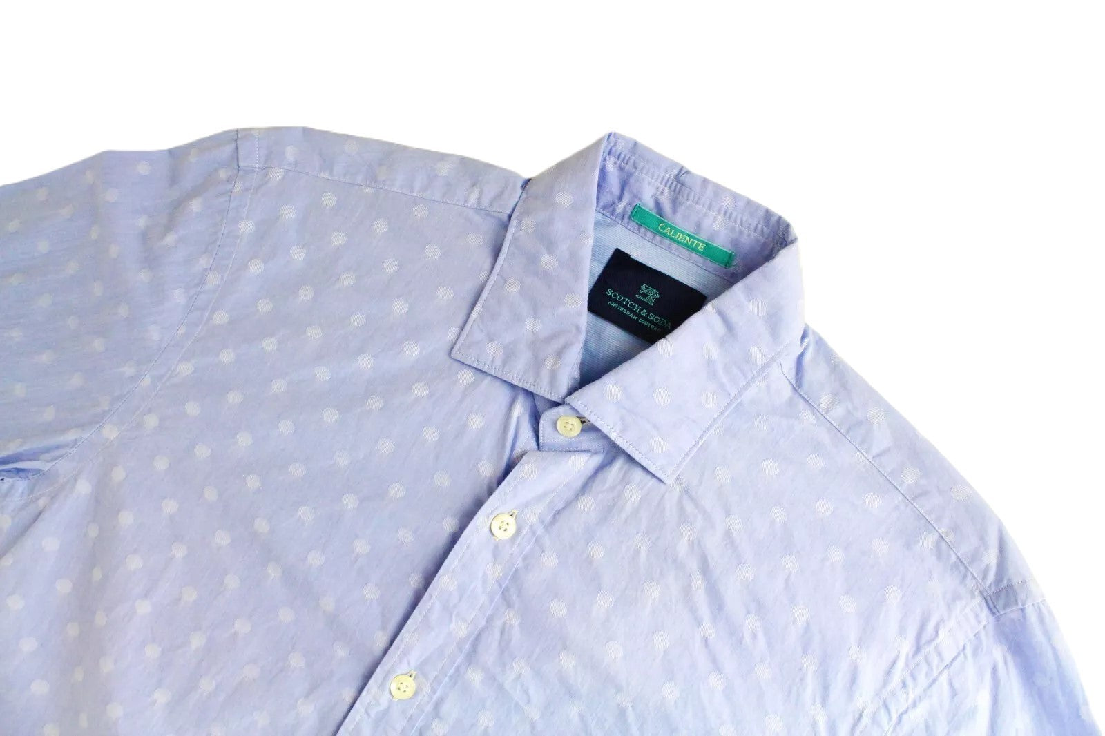 SCOTCH & SODA Ams Couture Men Shirt S Blue Pure Cotton Long Sleeve Dot Pattern