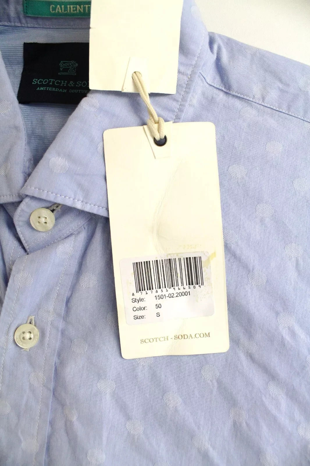 SCOTCH & SODA Ams Couture Men Shirt S Blue Pure Cotton Long Sleeve Dot Pattern