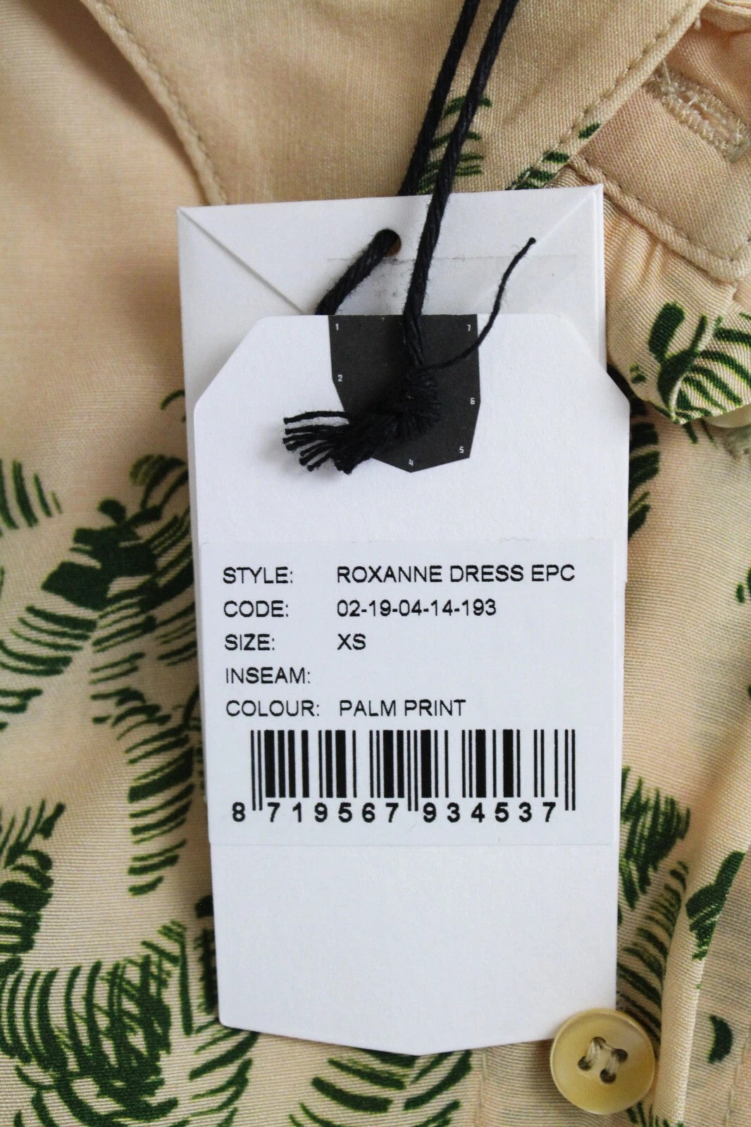 DENHAM Roxanne Women Dress XS Light Brown Palm Print Short Sleeved Collared