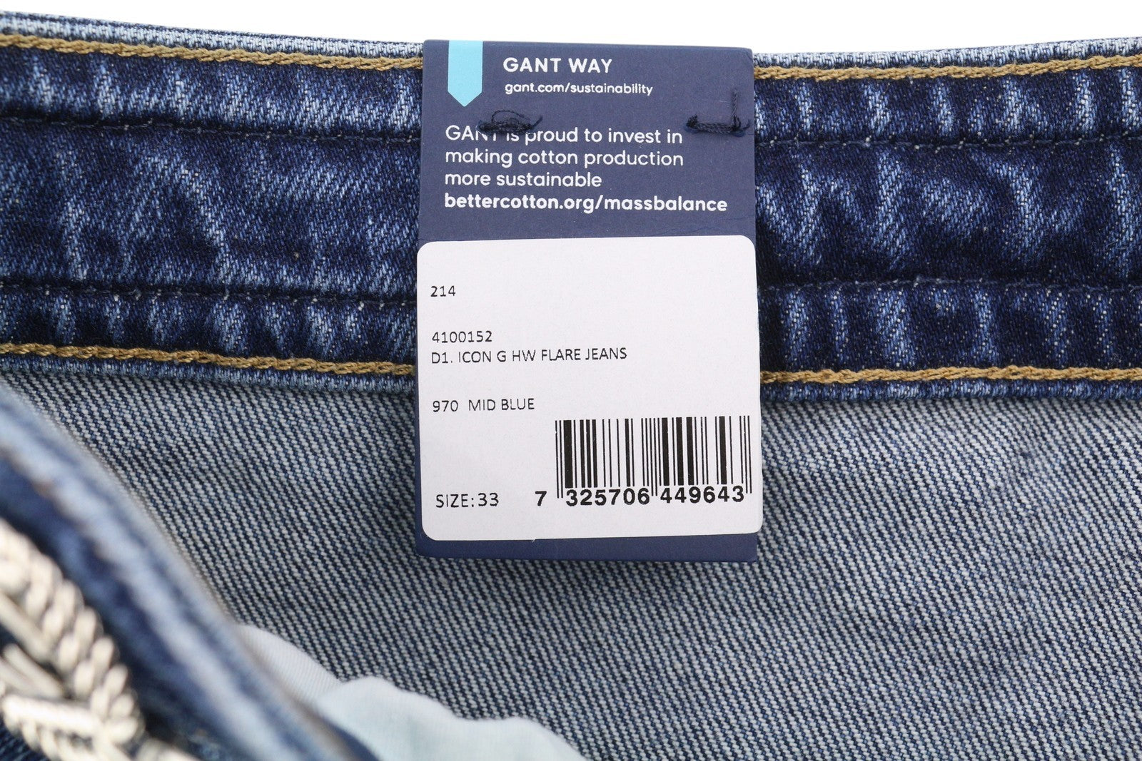 GANT Icon G Hw Flare Women Jeans W33 Mid Blue Faded Whiskers Zip Fly Denim
