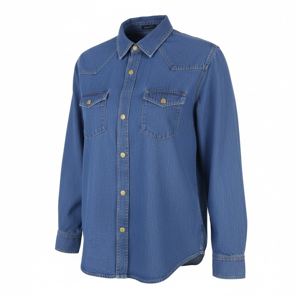 GANT Relaxed Denim Women Shirt EU36 Indigo Blue Western Patch Pocket Style