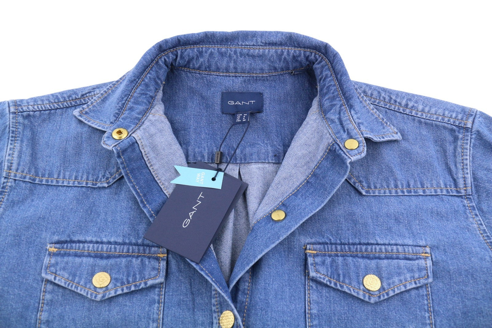 GANT Relaxed Denim Women Shirt EU36 Indigo Blue Western Patch Pocket Style