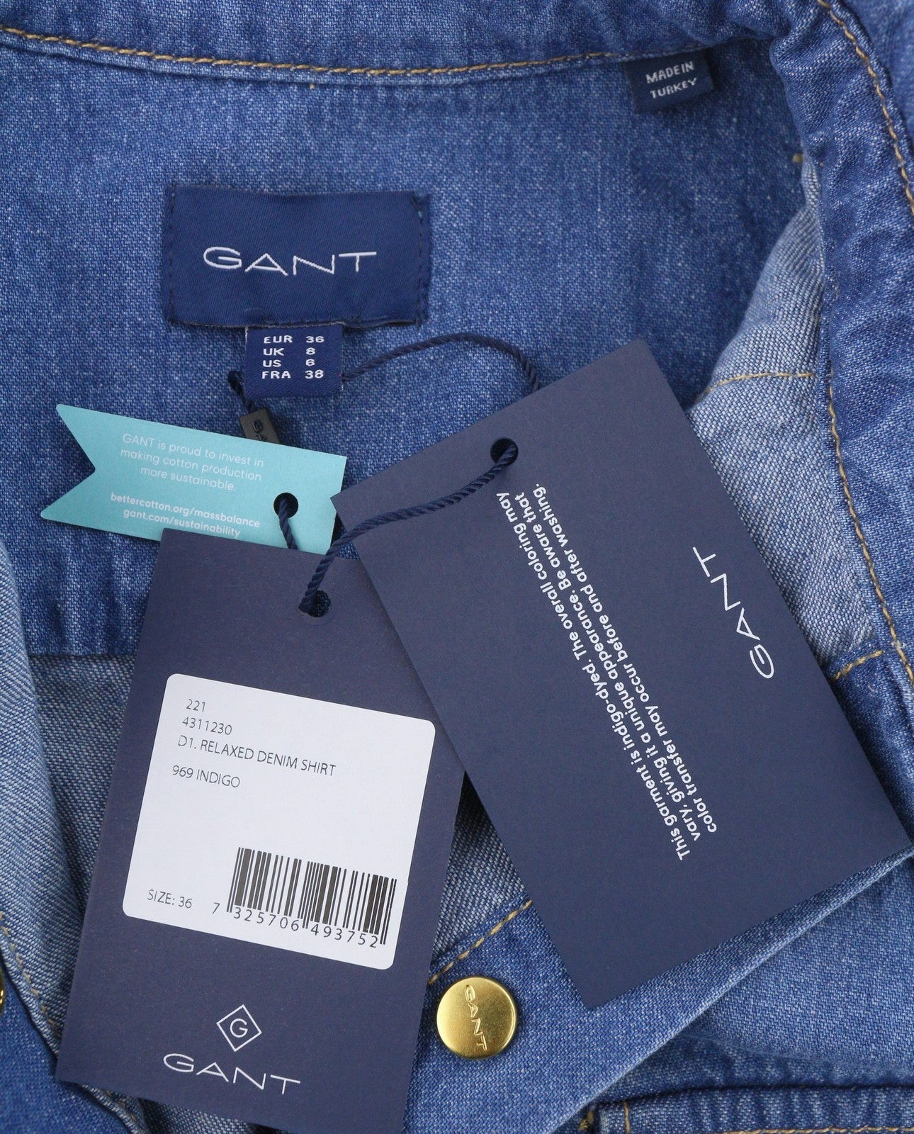 GANT Relaxed Denim Women Shirt EU36 Indigo Blue Western Patch Pocket Style