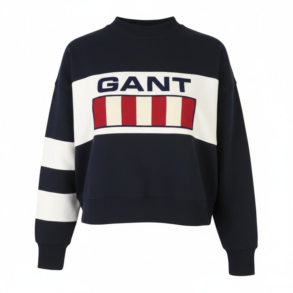 GANT Retro Logo Block C-Neck Women Sweatshirt S Blue Oversized Pullover