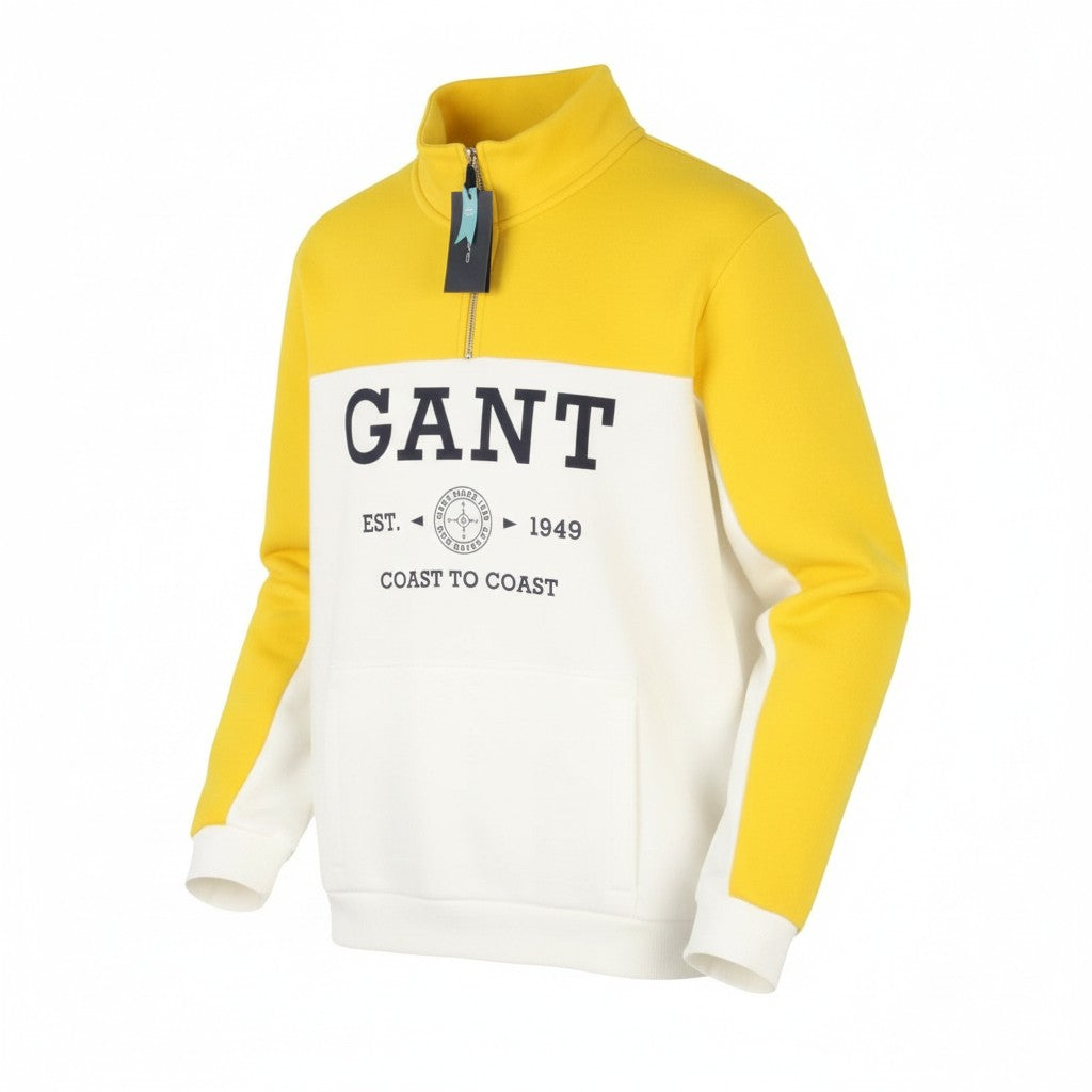 GANT Nautical Half Zip Men Sweatshirt XL Eggshell Kangaroo Pocket Casual
