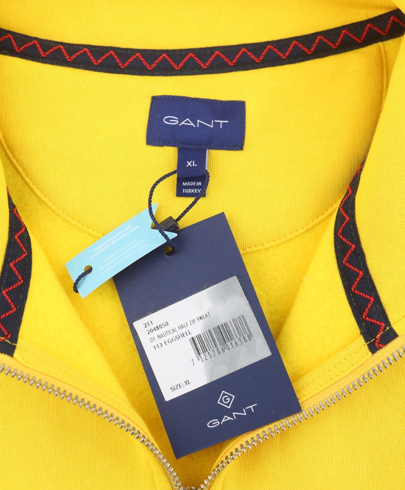 GANT Nautical Half Zip Men Sweatshirt XL Eggshell Kangaroo Pocket Casual
