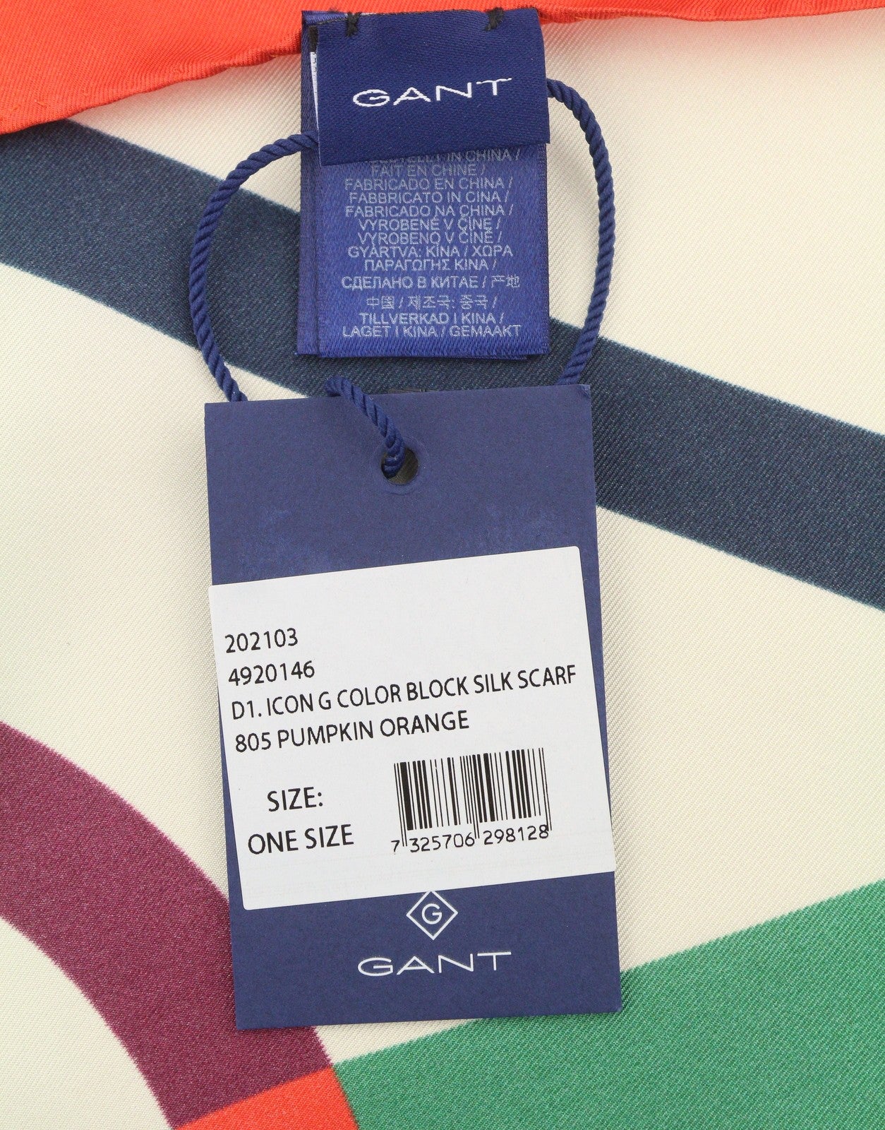 GANT Icon G Color Block Silk Women Scarf OS Orange Lightweight Square