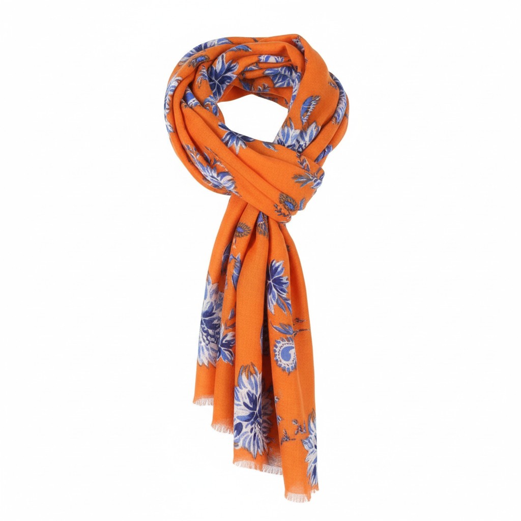 GANT Marine Paisley Women Scarf OS Orange Wool Blend Floral Pattern