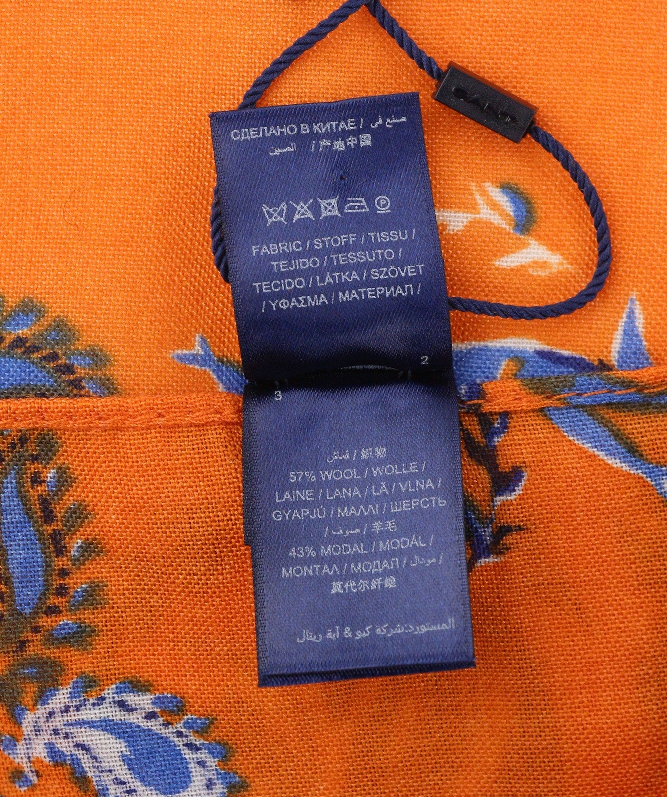 GANT Marine Paisley Women Scarf OS Orange Wool Blend Floral Pattern