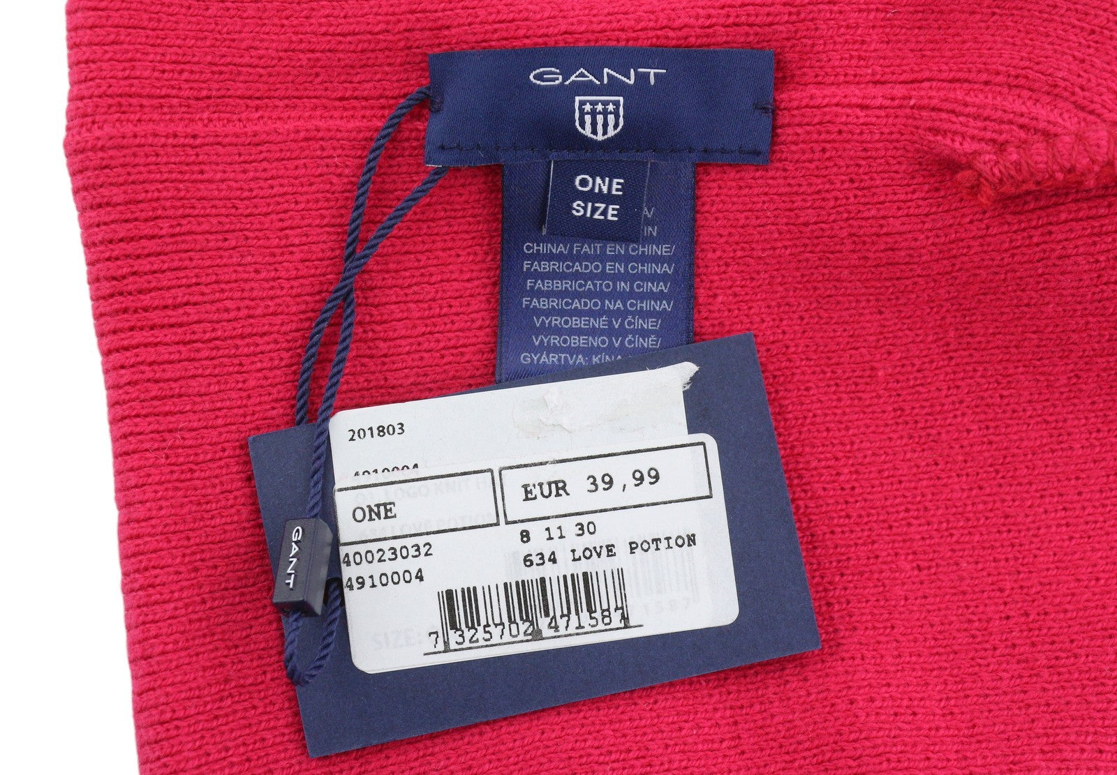 GANT Logo Knit Men Hat OS Pink Stretch Beanie Embroidered Unisex
