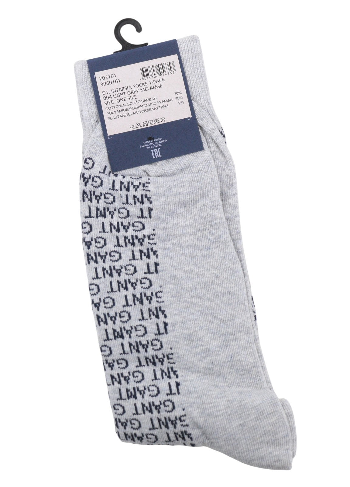 GANT Intarsia 1-Pack Men Socks OS Grey Melange Stretch Cotton Blend