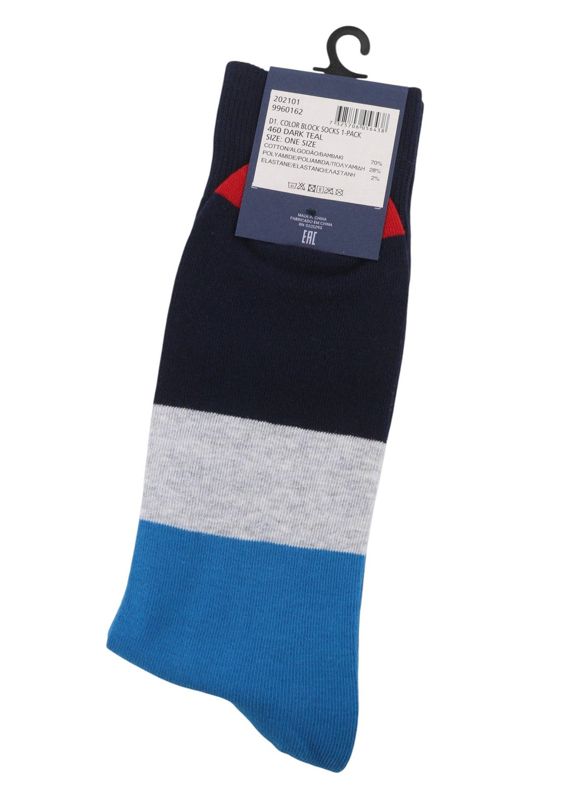 GANT Color Block 1-Pack Men Socks OS Teal Striped Stretch Cotton Blend