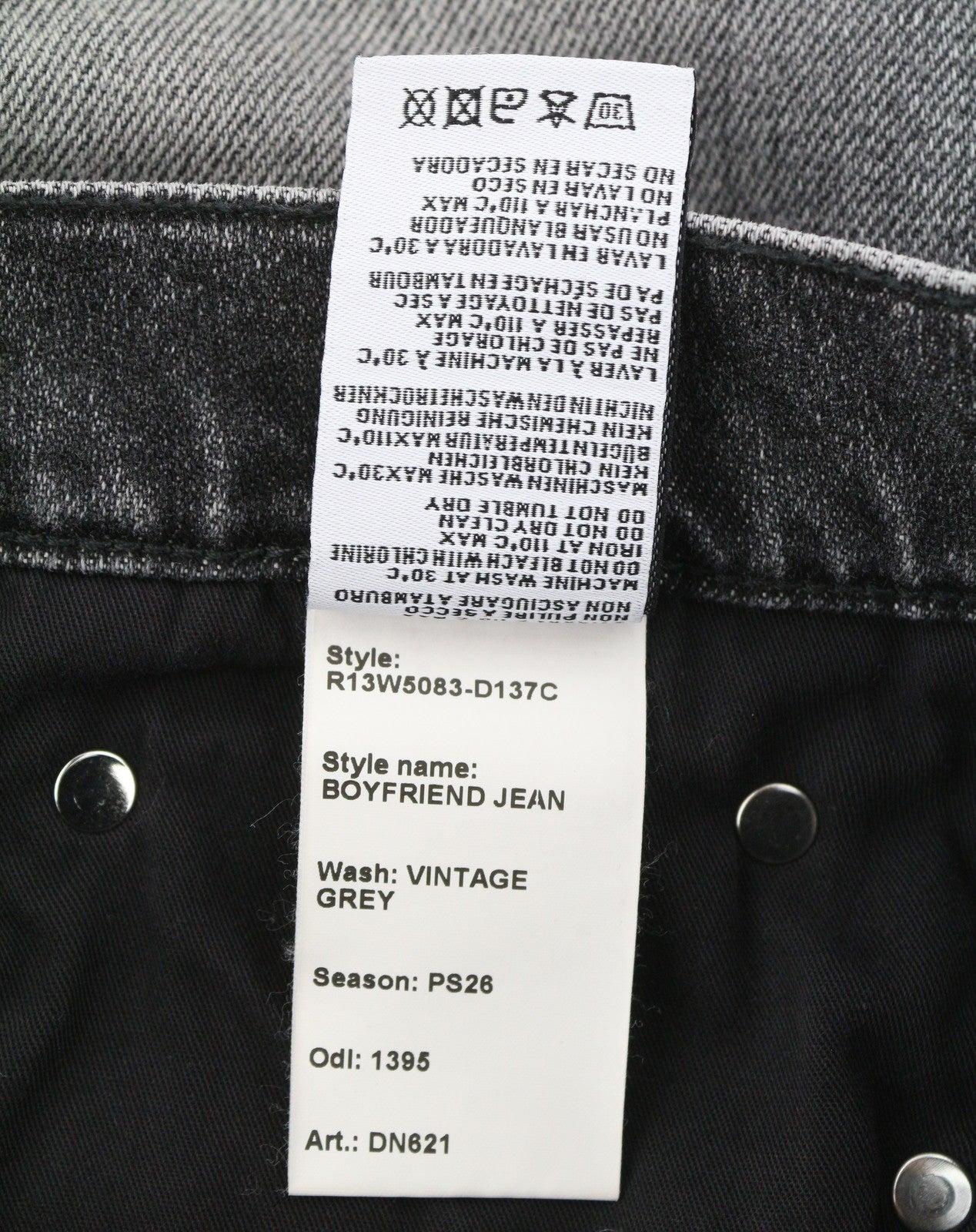 R13 Boyfriend Women Jeans 29 Grey Vintage Faded Distress Cropped PS26 RRP595