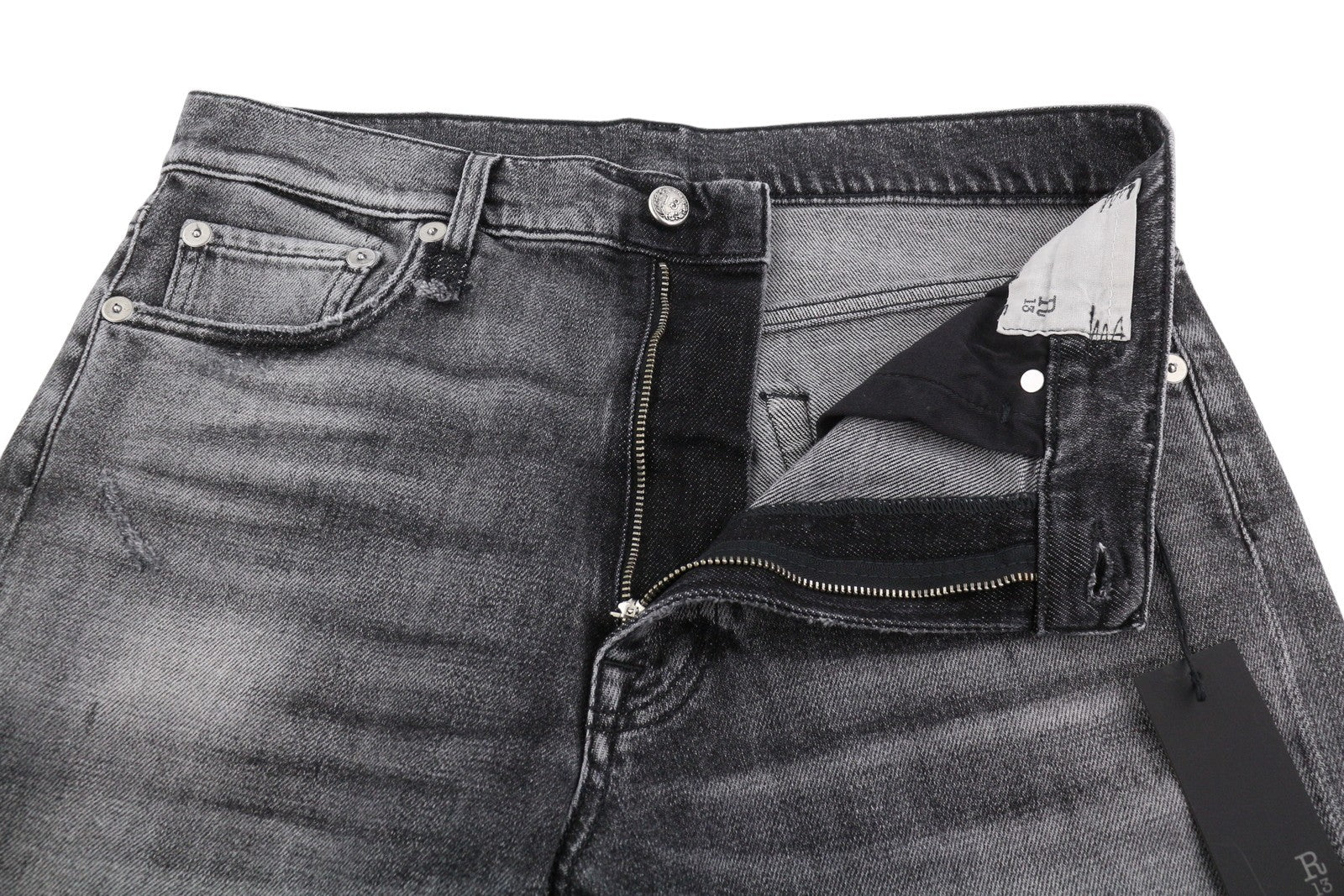 R13 Boyfriend Women Jeans 29 Grey Vintage Faded Distress Cropped PS26 RRP595