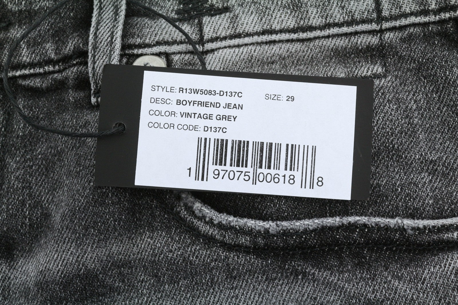 R13 Boyfriend Women Jeans 29 Grey Vintage Faded Distress Cropped PS26 RRP595