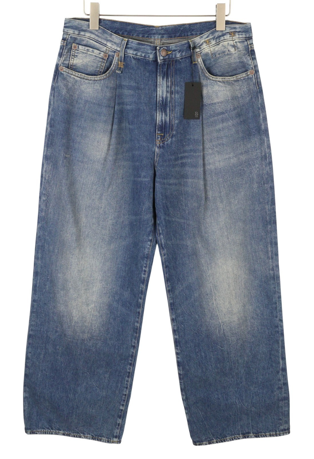 R13 Damon Pleated Women Jeans 36 Blue Kellen Straight Whiskers Faded PS26