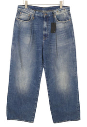 R13 Damon Pleated Women Jeans 36 Blue Kellen Straight Whiskers Faded PS26