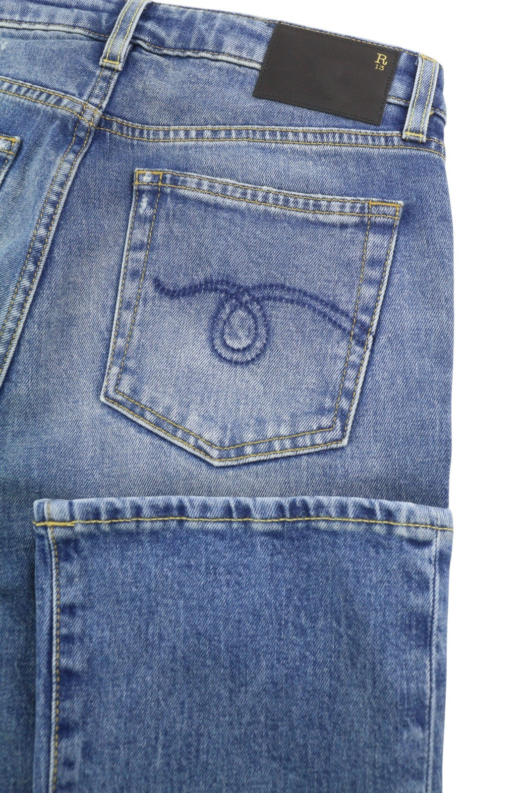 R13 Kick Fit Women Jeans 27 Blue Jasper Stretch Cropped Whiskers PS26