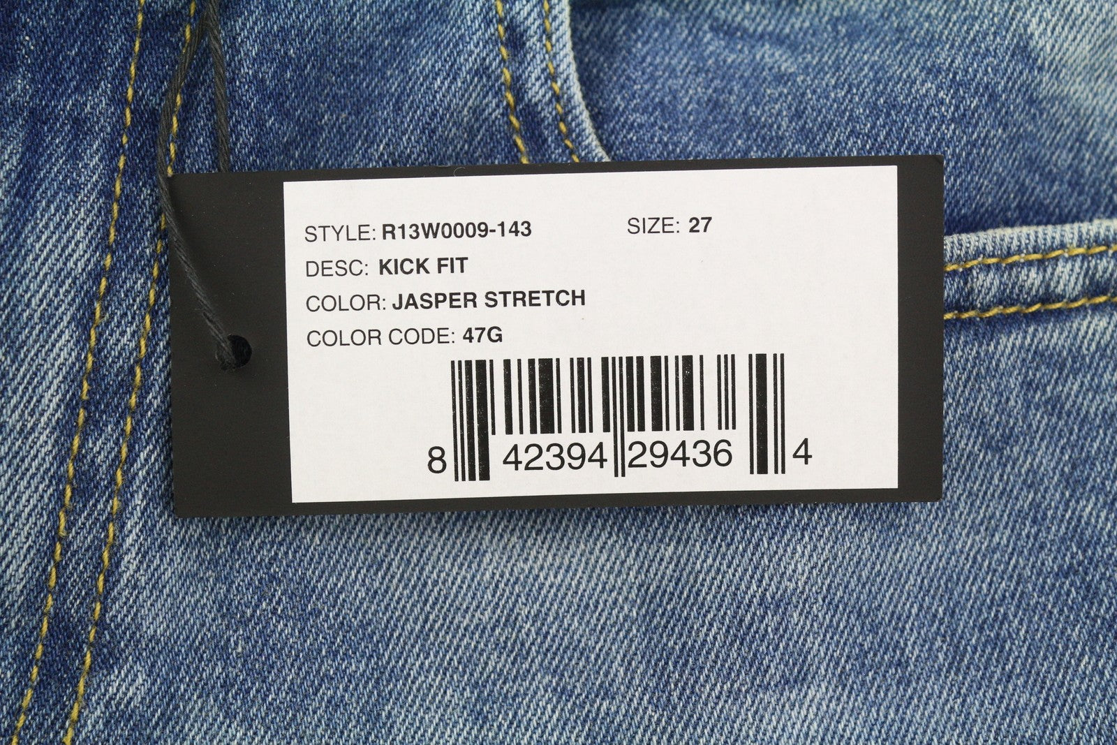 R13 Kick Fit Women Jeans 27 Blue Jasper Stretch Cropped Whiskers PS26