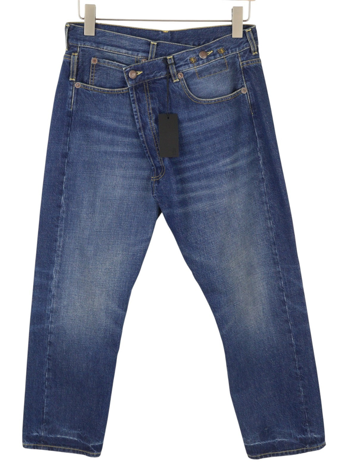 R13 Cross Over Women Jeans 27 Blue Oasis Faded Distress Asym PS26 RRP946