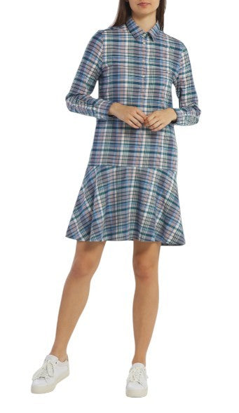 GANT Faded Winter Twill Check Women Dress EU42 Pink Straight Knee-Length