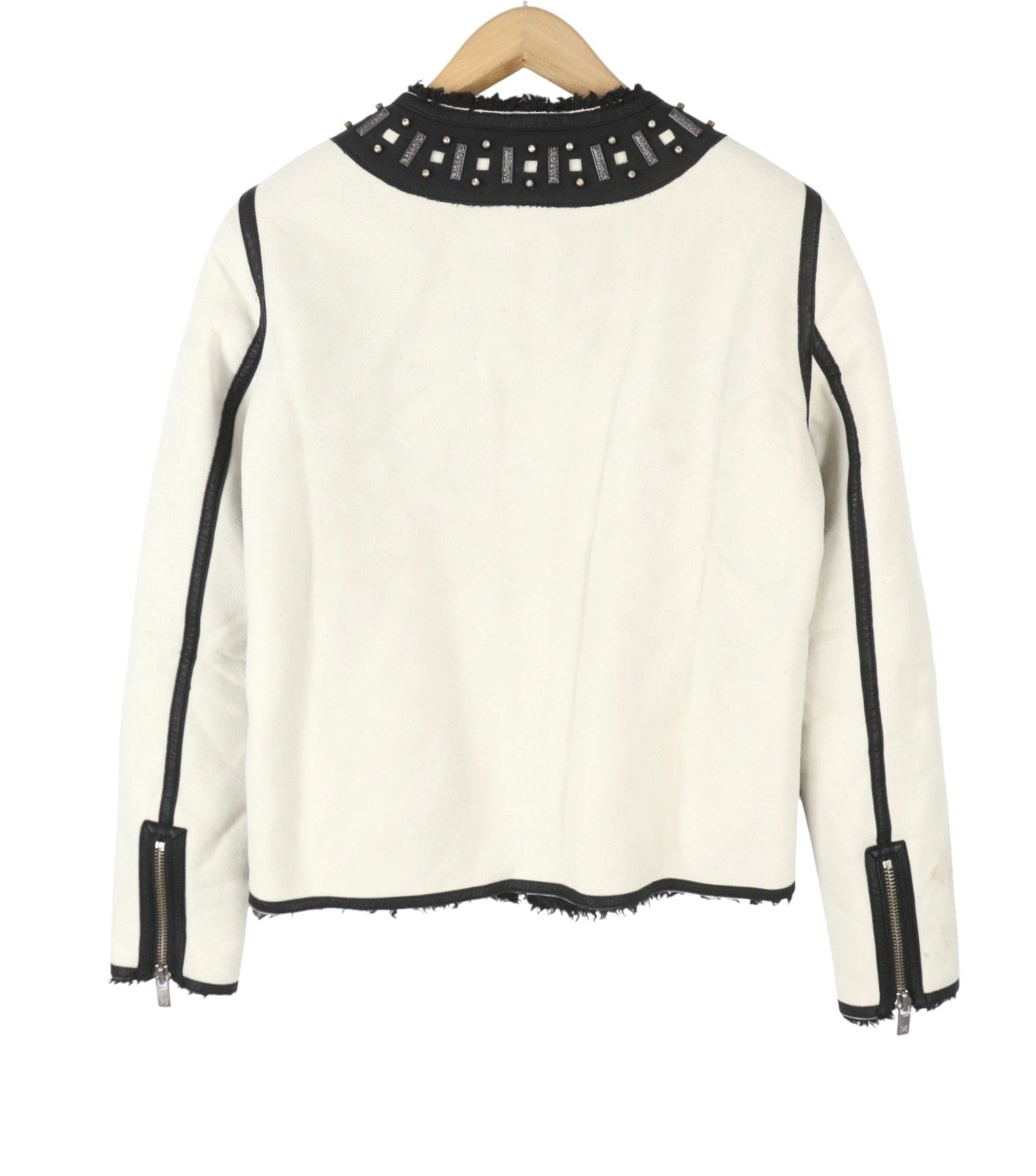 MAISON SCOTCH Women Jacket S White Faux Suede Leather Beads Fluffy Lined RRP269