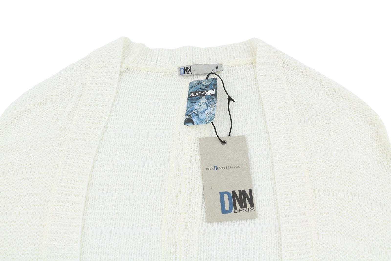 BLACKOUT DNN Marina Cardigan Women Jumper S White Open-Knit Loose Fit