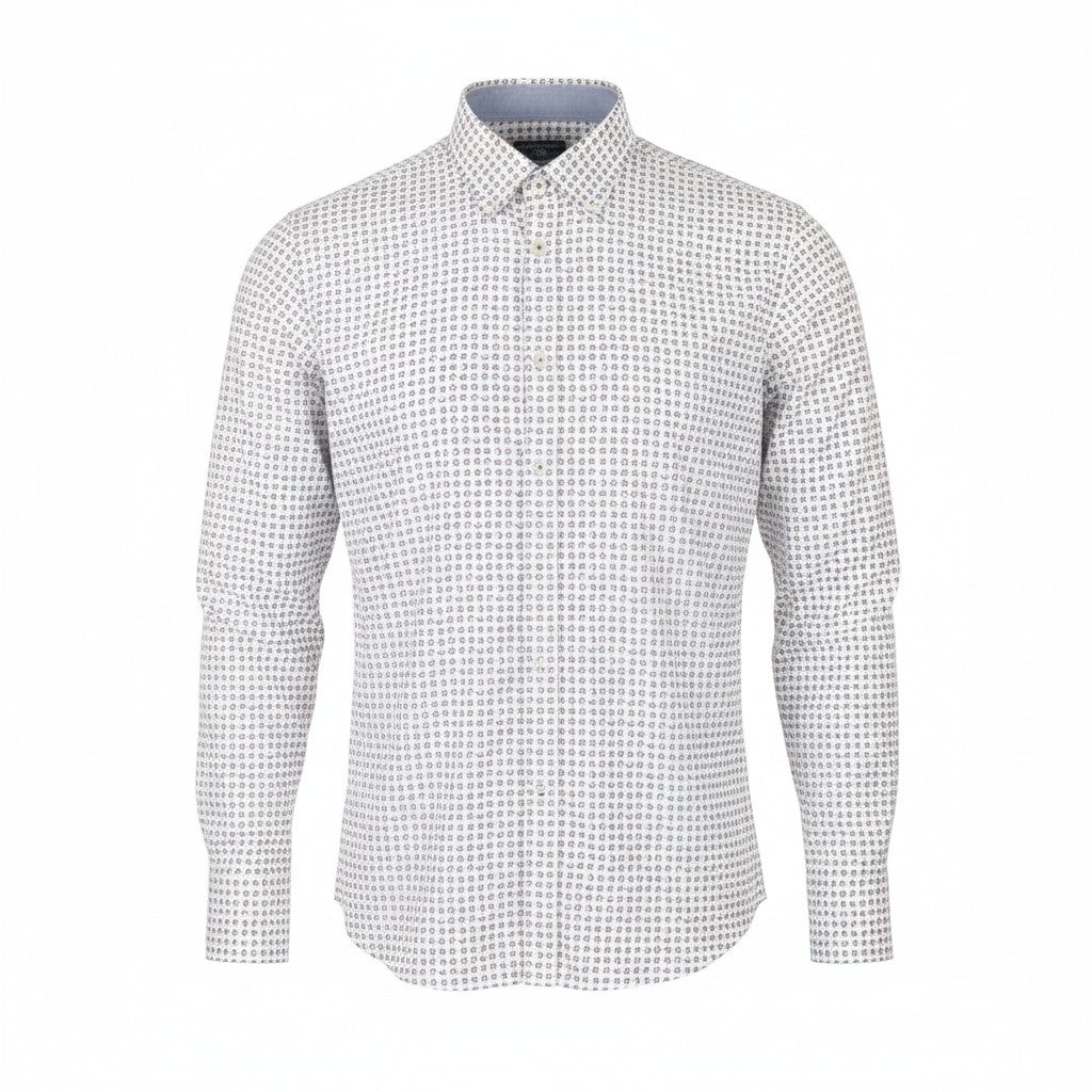 STATE OF ART Regular Fit Men Shirt 3XL White Patterned Button-Down Neck Casual