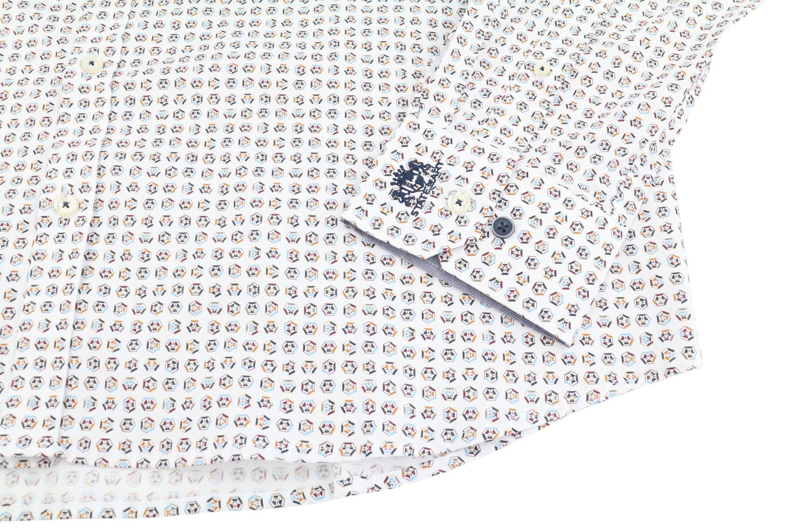 STATE OF ART Regular Fit Men Shirt 3XL White Patterned Button-Down Neck Casual