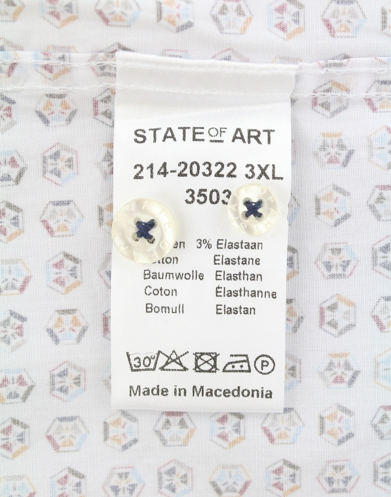 STATE OF ART Regular Fit Men Shirt 3XL White Patterned Button-Down Neck Casual