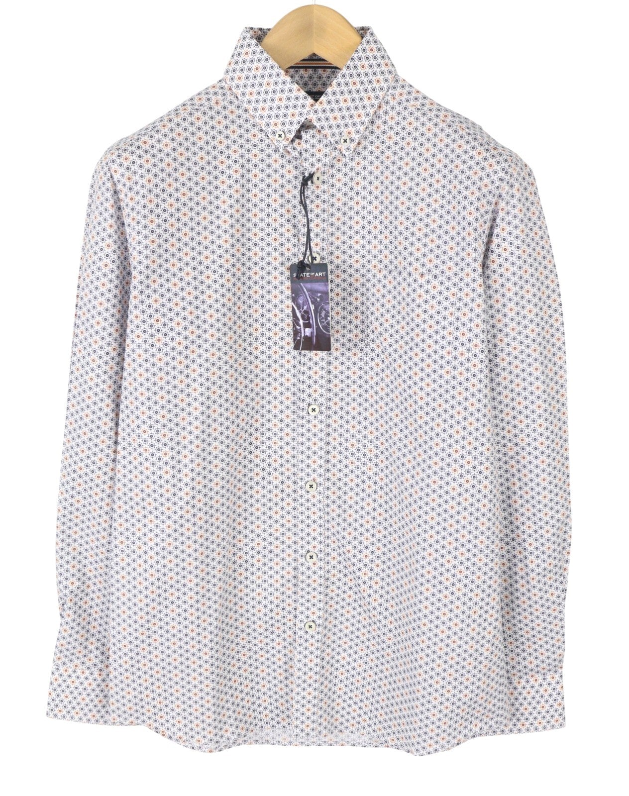 STATE OF ART Regular Fit Men Shirt S White Patterned Button-Down Neck Casual