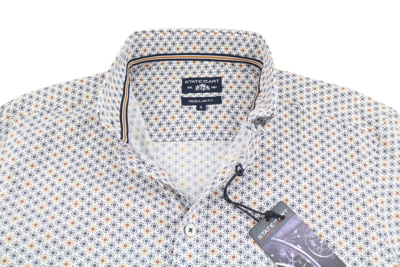 STATE OF ART Regular Fit Men Shirt S White Patterned Button-Down Neck Casual