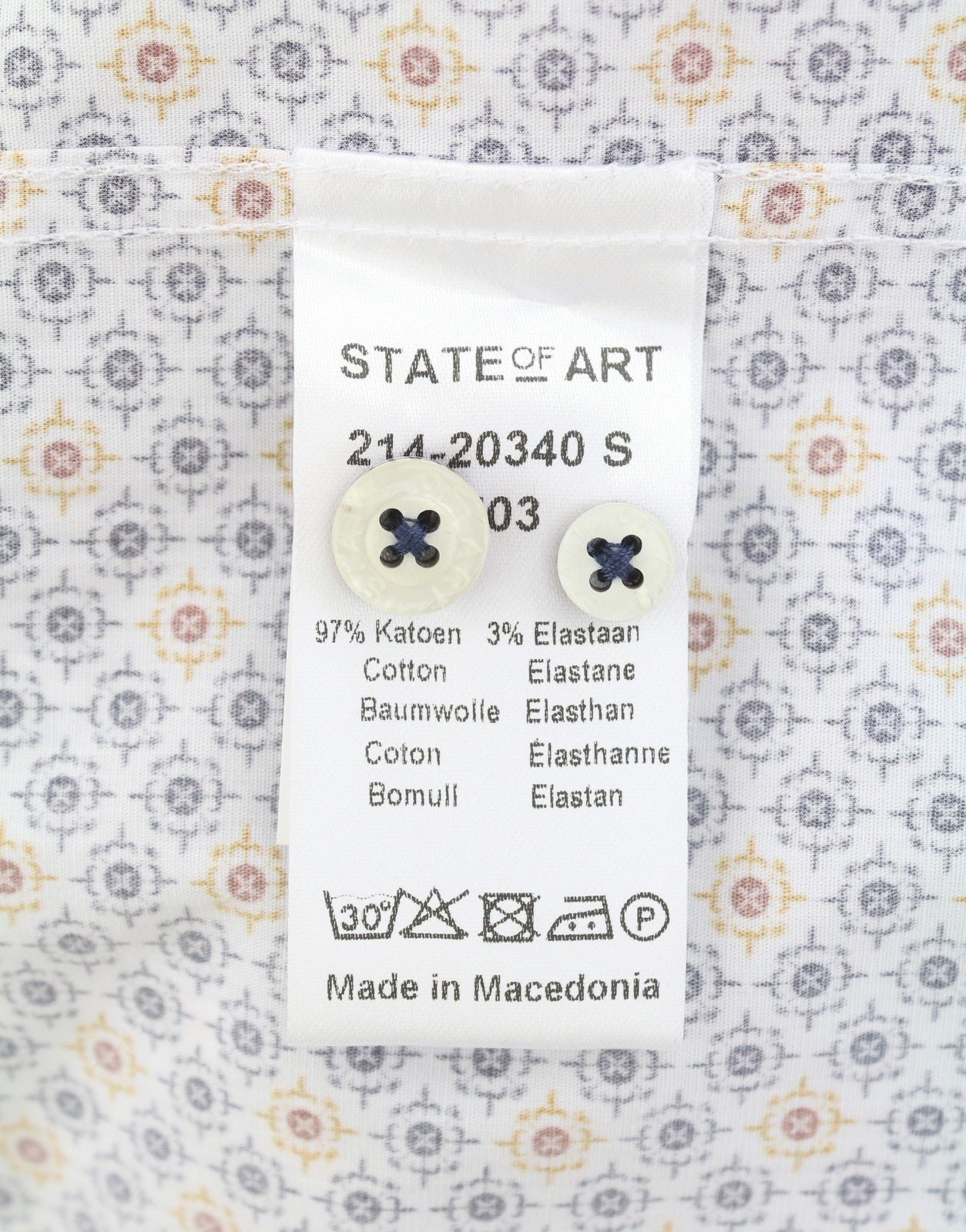 STATE OF ART Regular Fit Men Shirt S White Patterned Button-Down Neck Casual