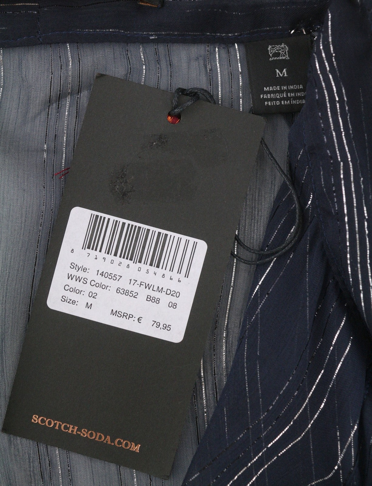 MAISON SCOTCH Women Blouse M Blue Shiny Glitter Pinstriped Transparent Button-Up