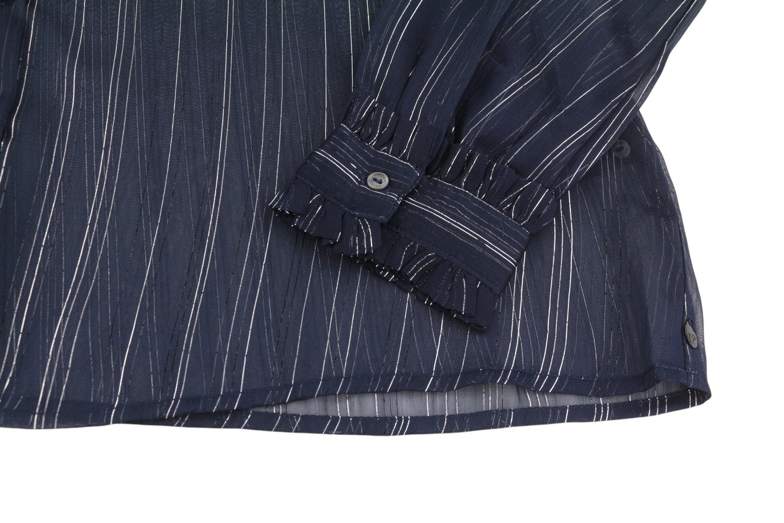 MAISON SCOTCH Women Blouse S Blue Shiny Glitter Pinstriped Transparent Button-Up